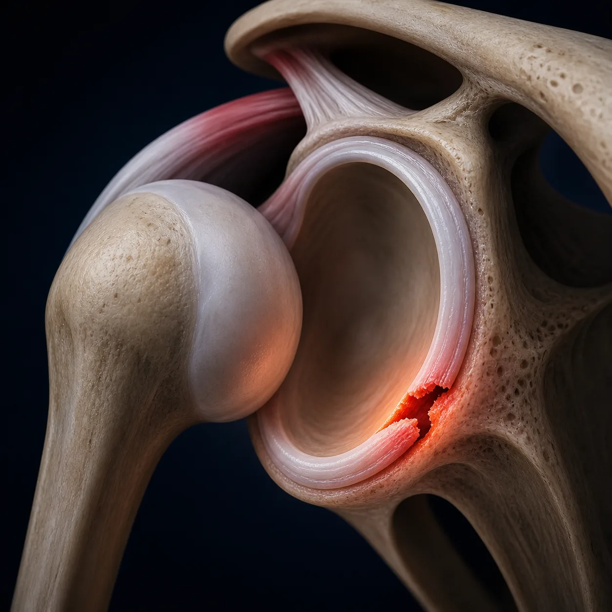 פריקת כתף — אנטומיה: Bankart lesion (קרע לברום קדמי-תחתון) ו-Hill-Sachs lesion (שקע דחיסה בראש ההומרוס)